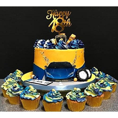 Topper Decorativ pentru Tort Happy 18th, Acrilic Auriu cu Efect Oglinda, 10 cm, Decor Majorat, Accesoriu pentru Aniversare 18 Ani [4]