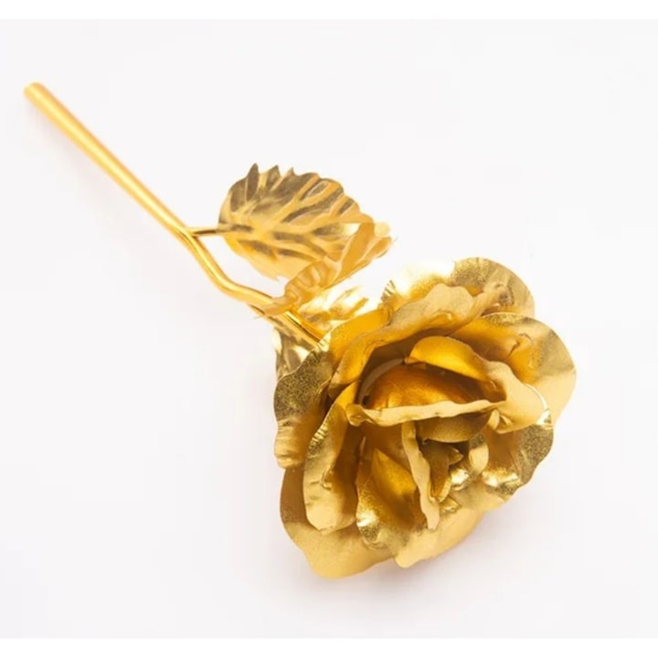 Trandafir artificial, suflat cu aur 24K, cutie eleganta, punga de cadou inclusa, auriu [6]