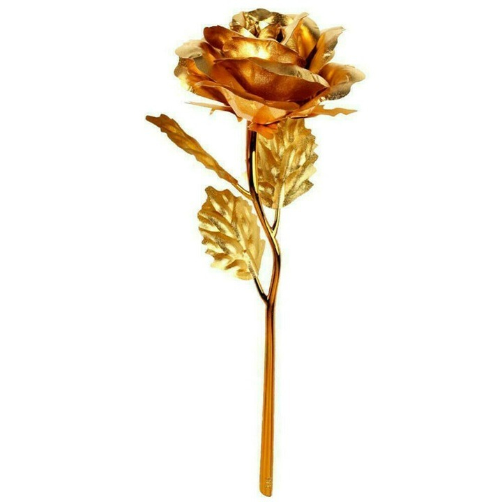 Trandafir artificial, suflat cu aur 24K, cutie eleganta, punga de cadou inclusa, auriu [2]