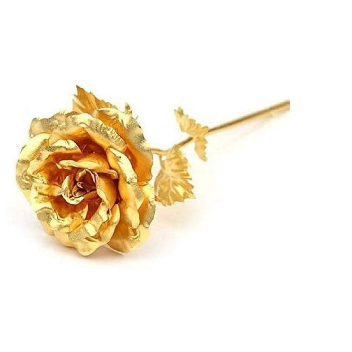 Trandafir artificial, suflat cu aur 24K, cutie eleganta, punga de cadou inclusa, auriu [5]