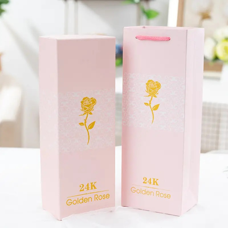 Trandafir artificial, suflat cu aur 24K, cutie eleganta, punga de cadou inclusa, rosu [12]