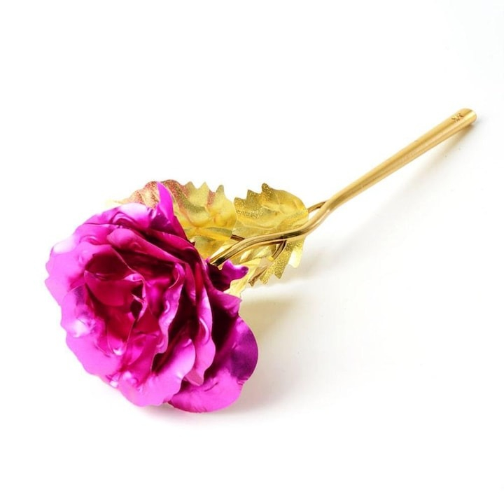 Trandafir artificial, suflat cu aur 24K, cutie eleganta, punga de cadou inclusa, roz [3]
