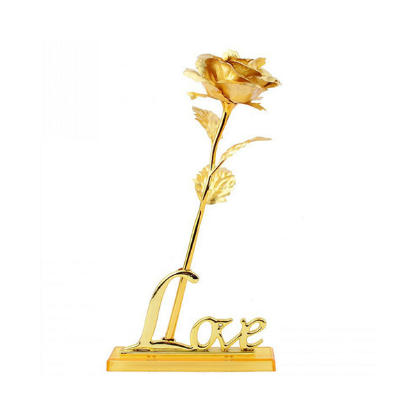 Trandafir suflat cu aur de 24K - Auriu + Suport Love,ambalat in cutie eleganta. [5]