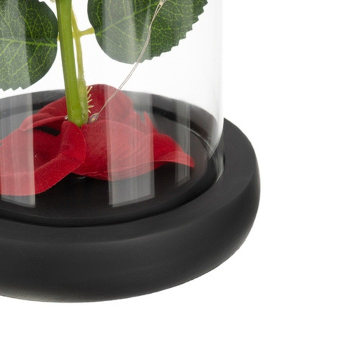 Trandafir decorativ in cupola de sticla, cu LED, cutie eleganta pentru cadou, 21 x 11 cm, rosu – simbolul iubirii eterne [9]