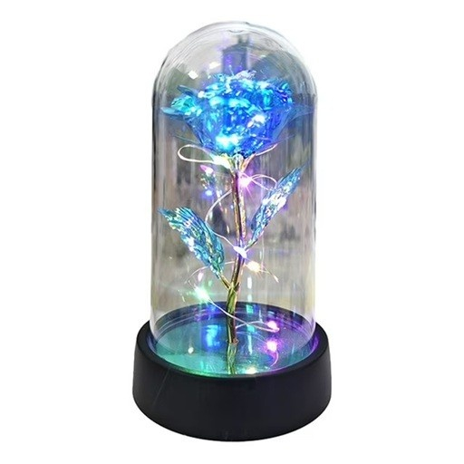 Trandafir etern iluminat cu LED multicolor, cupola transparenta acrilica, decor romantic pentru casa, albastru, 8.5 x 15 cm [1]