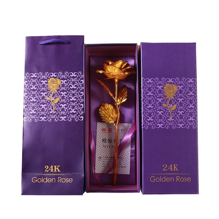 Trandafir suflat cu aur de 24K - Auriu + Suport Love si punga de cadou inclusa [2]