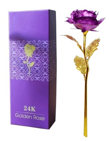 Trandafir suflat cu aur de 24K - Mov + Suport Love [2]
