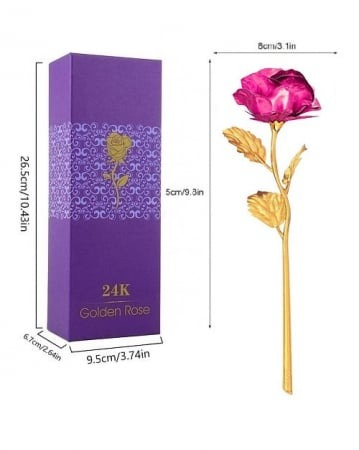 Trandafir suflat cu aur de 24K - Mov + Suport Love [3]