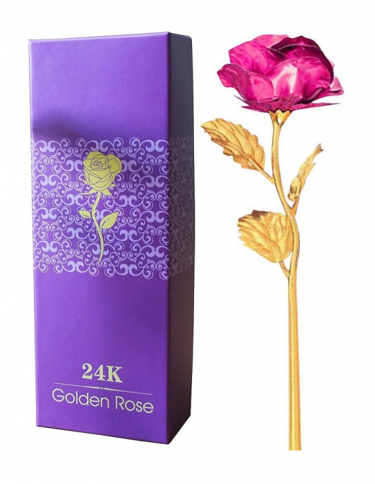 Trandafir suflat cu aur de 24K - Roz + Suport Love [5]
