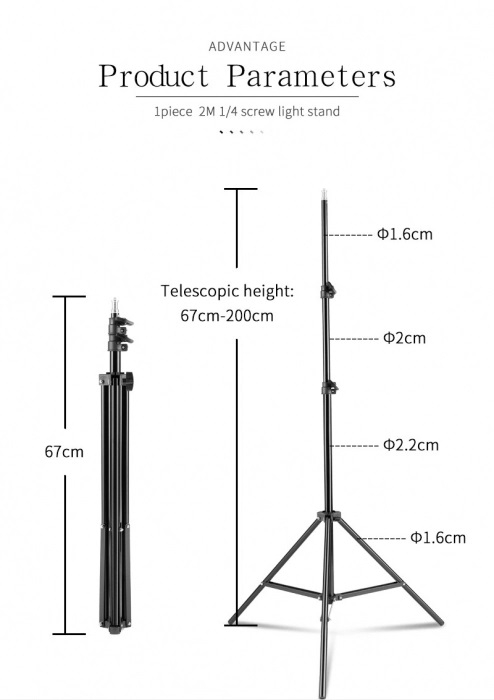 Trepied reglabil 80-200 cm filet universal 1/4 pentru studio,foto,lampa circulara,aparat foto [4]