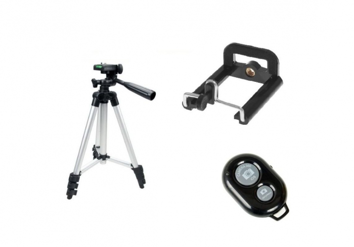 Trepied foto universal 133 cm ,filet 1/4 cu suport de telefon si telecomanda Bluetooth - Negru [4]