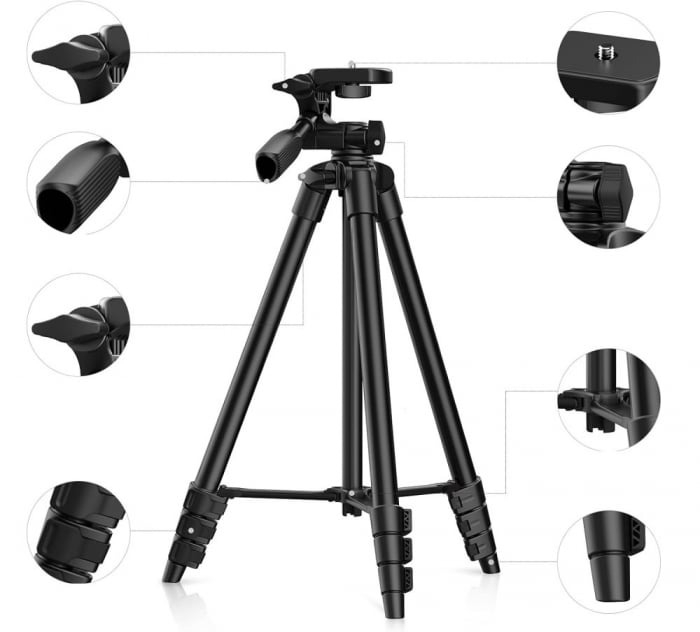 Trepied foto profesional 135 cm ,filet universal 1/4 cu suport de telefon - Negru [3]