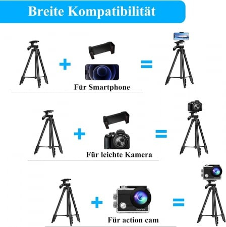 Trepied foto profesional 135 cm ,filet universal 1/4 cu suport de telefon - Negru [4]