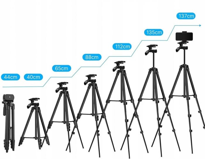 Trepied foto profesional 135 cm ,filet universal 1/4 cu suport de telefon - Negru [5]