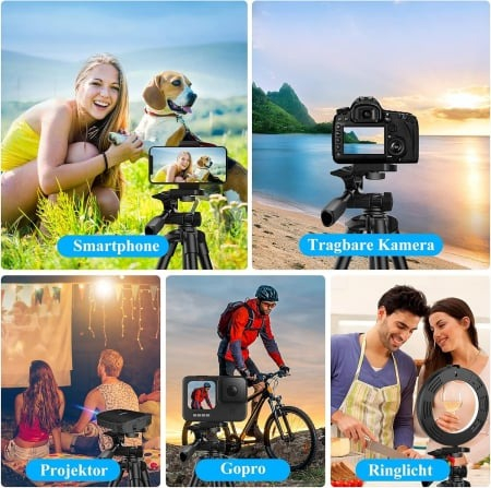 Trepied foto profesional 135 cm ,filet universal 1/4 cu suport de telefon - Negru [6]