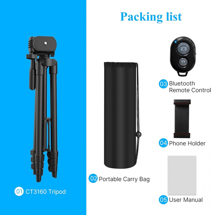 Trepied foto profesional 135 cm ,filet universal 1/4 cu suport de telefon si telecomanda Bluetooth - Negru [3]