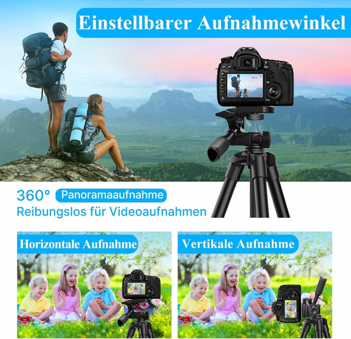 Trepied foto profesional 135 cm ,filet universal 1/4 cu suport de telefon si telecomanda Bluetooth - Negru [8]
