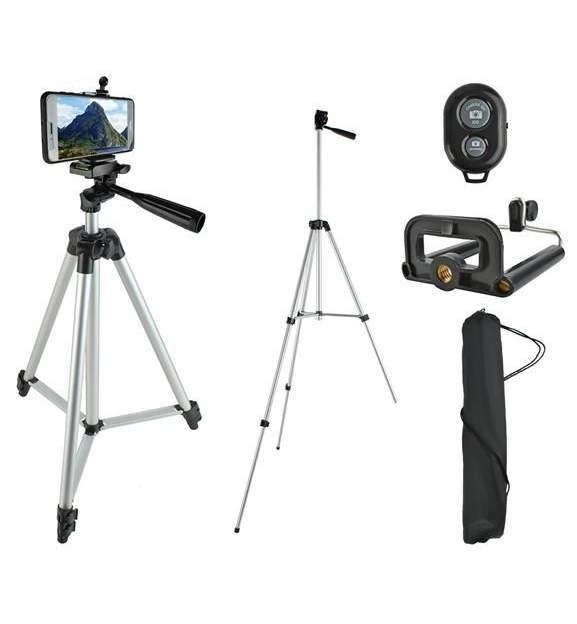 Trepied foto universal 133 cm ,filet 1/4 cu suport de telefon si telecomanda Bluetooth - Negru [10]