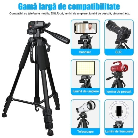 Trepied foto universal cu suport de telefon, pentru camere, GoPro, telefon, filet 1/4, inaltime maxima 180 cm [6]