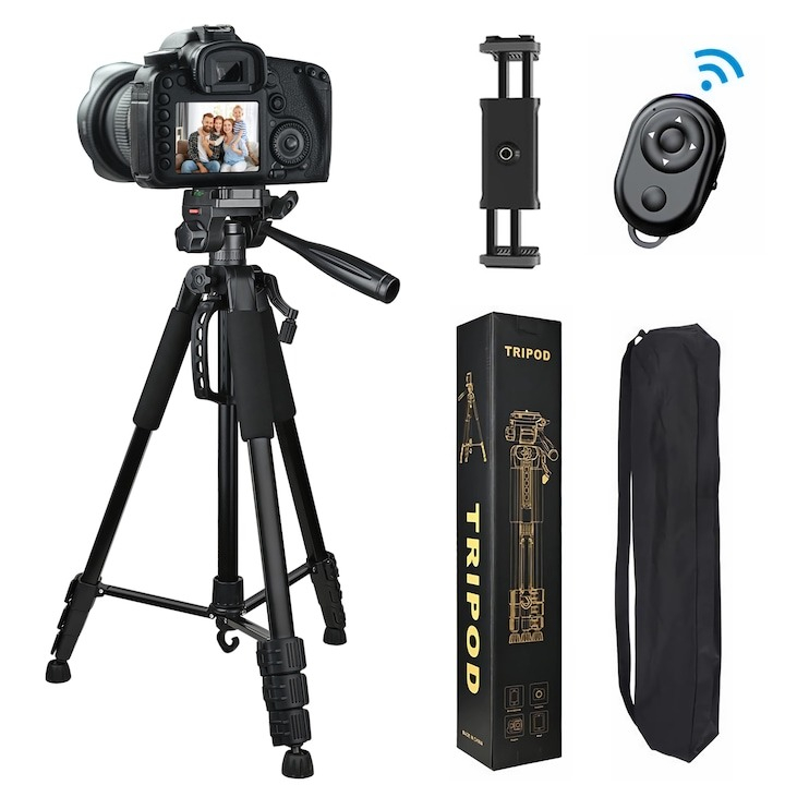 Trepied foto universal cu suport de telefon si telecomanda bluetooth, pentru camere, GoPro, telefon, filet 1/4, inaltime maxima 180 cm [2]