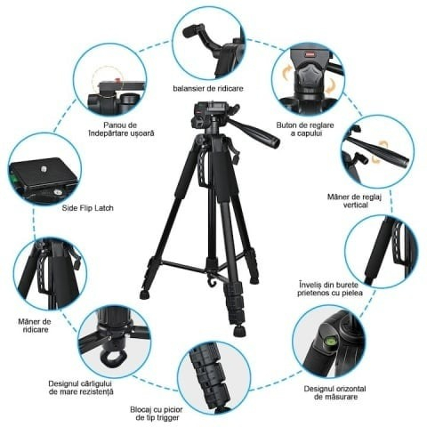 Trepied foto universal, pentru camere, GoPro, telefon, filet 1/4, inaltime maxima 180 cm [4]