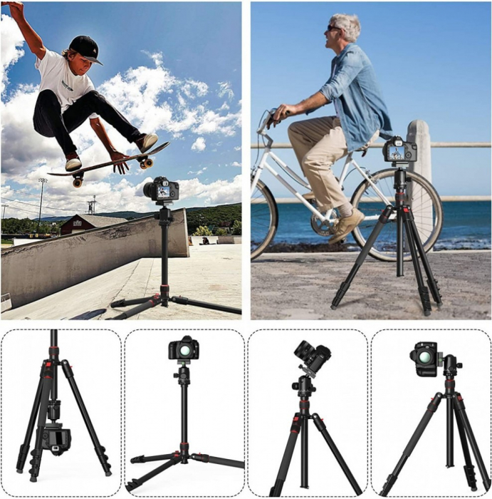 Trepied,monopied 2in1 universal,filet 1/4 pentru camere,aparate foto,cap bila rotativ 360,inaltime maxima 168 cm [4]