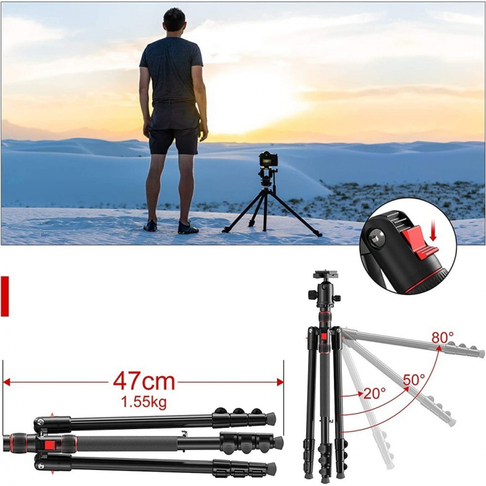 Trepied,monopied 2in1 universal,filet 1/4 pentru camere,aparate foto,cap bila rotativ 360,inaltime maxima 168 cm [6]