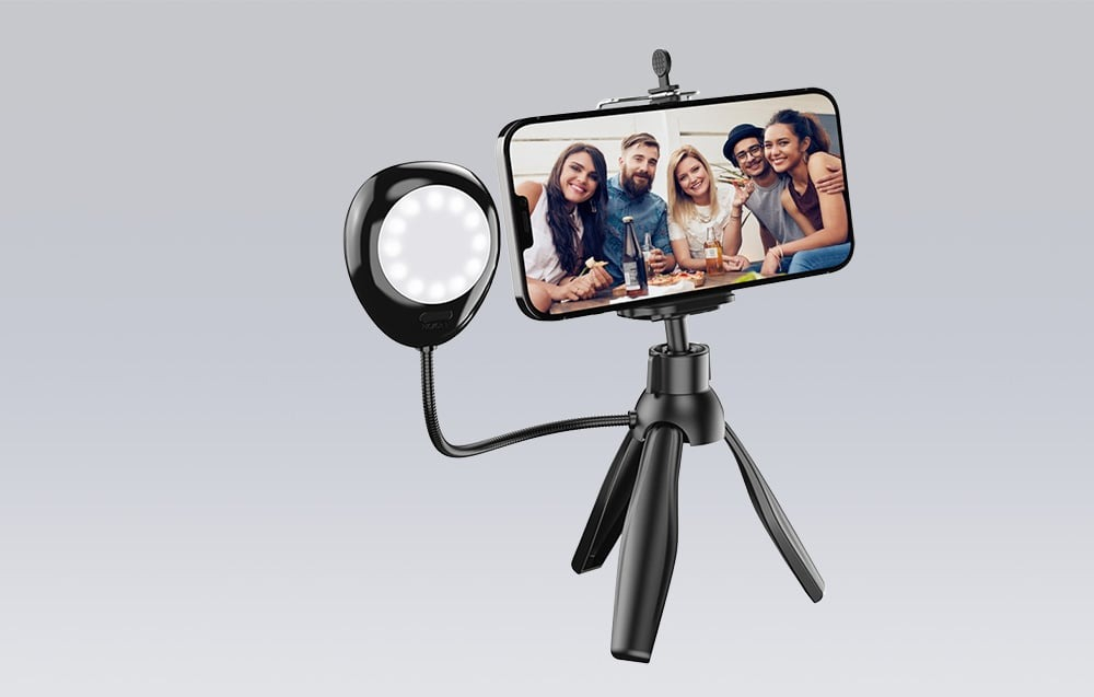 Trepied pentru telefon, lumina LED, 3 niveluri de luminozitate, negru [5]