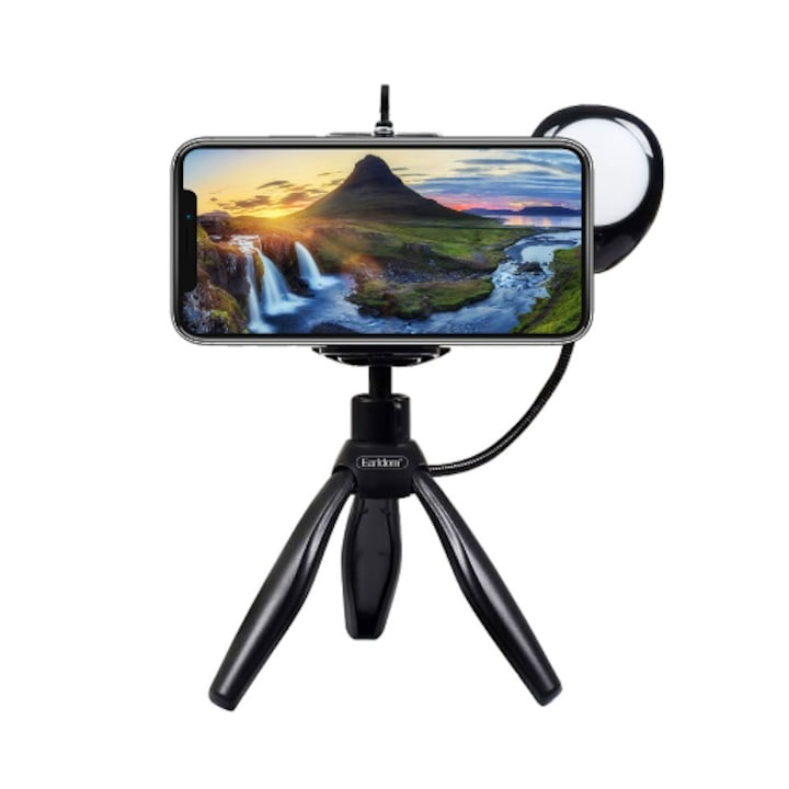 Trepied pentru telefon, lumina LED, 3 niveluri de luminozitate, negru [6]