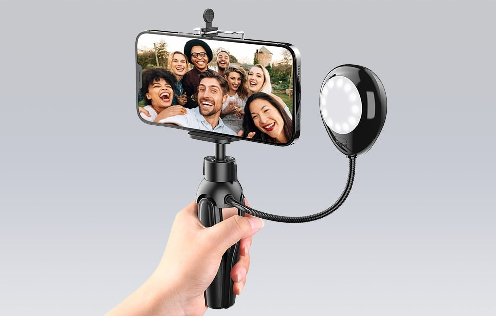 Trepied pentru telefon, lumina LED, 3 niveluri de luminozitate, negru [3]