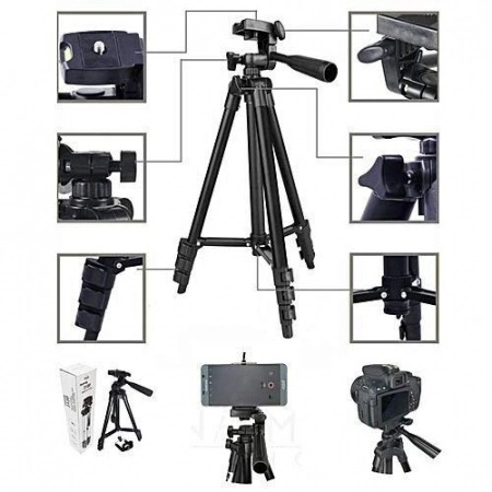 Trepied foto universal 102 cm ,filet 1/4 cu suport de telefon si telecomanda bluetooth - Negru [8]
