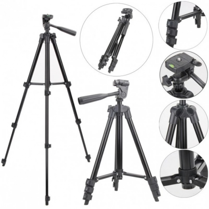 Trepied foto universal 102 cm ,filet 1/4 cu suport de telefon si telecomanda bluetooth - Negru [9]