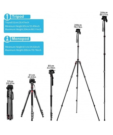 Trepied,monopied profesional 2in1 pentru camere,aparate foto,cu filet universal 1/4,inaltime max 200 cm - Andoer [3]
