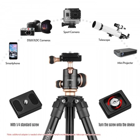 Trepied profesional pentru camere,aparate foto,filet universal 1/4,inaltime maxima 126 cm - Andoer [7]