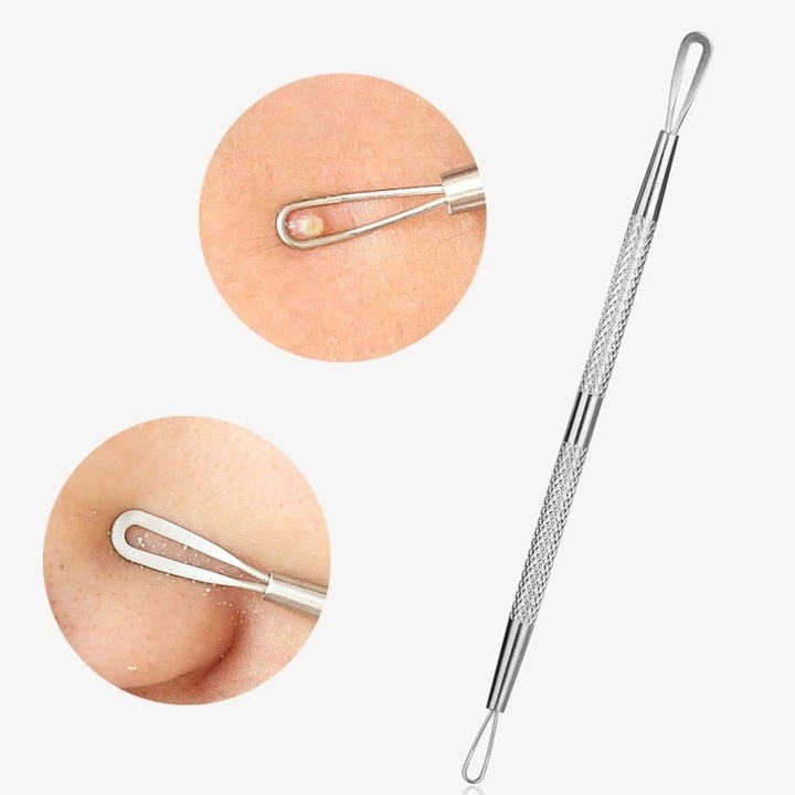 Trusa 7 instrumente din inox pentru cosmetica, extractia comedoanelor, punctelor negre si acneei, cu pouch de depozitare negru [10]