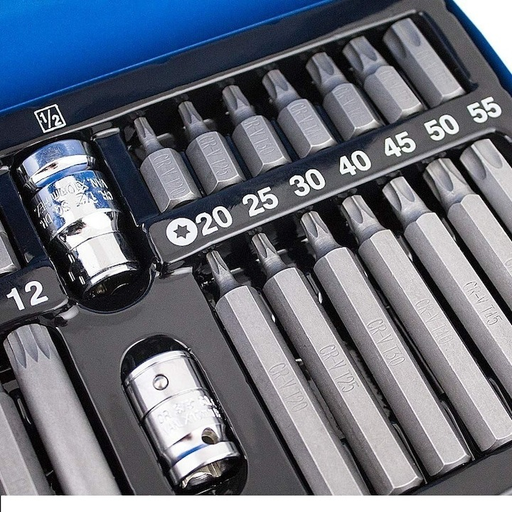 Trusa biti torx, hex si spline, imbus, suport de biti 1/2", 3/8", 41 piese, albastra [4]