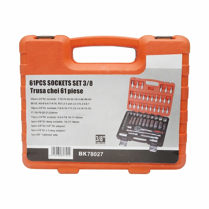 Trusa chei tubulare si biti 3/8 set complet 61 piese cu clichet, extensii si accesorii, pentru mecanica auto si bricolaj [2]