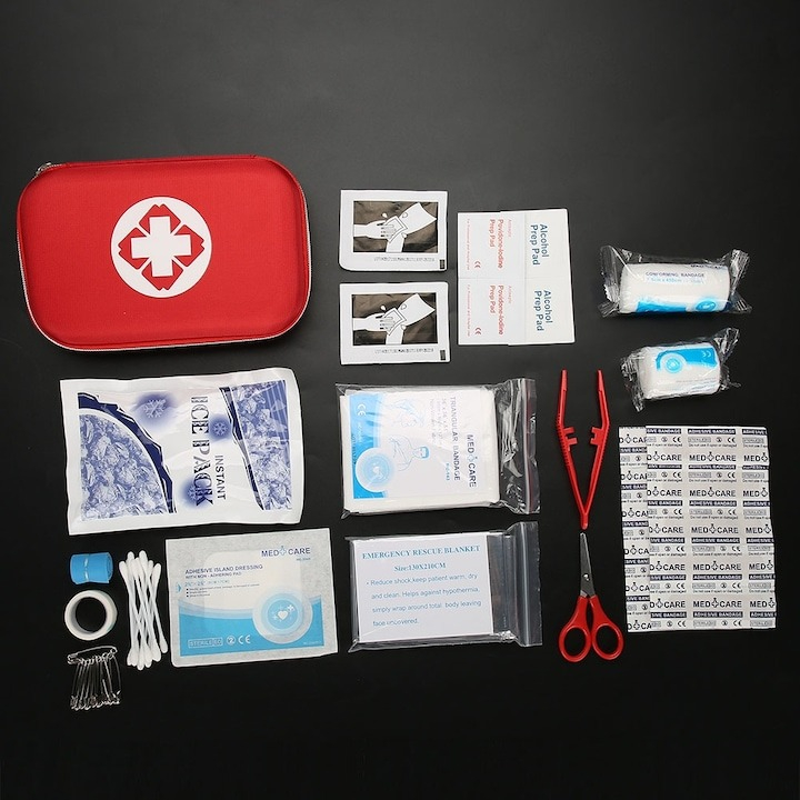 Trusa completa de prim ajutor, bandaje, plasturi, gheata instanta, lanterna, foarfeca, patura termica [2]