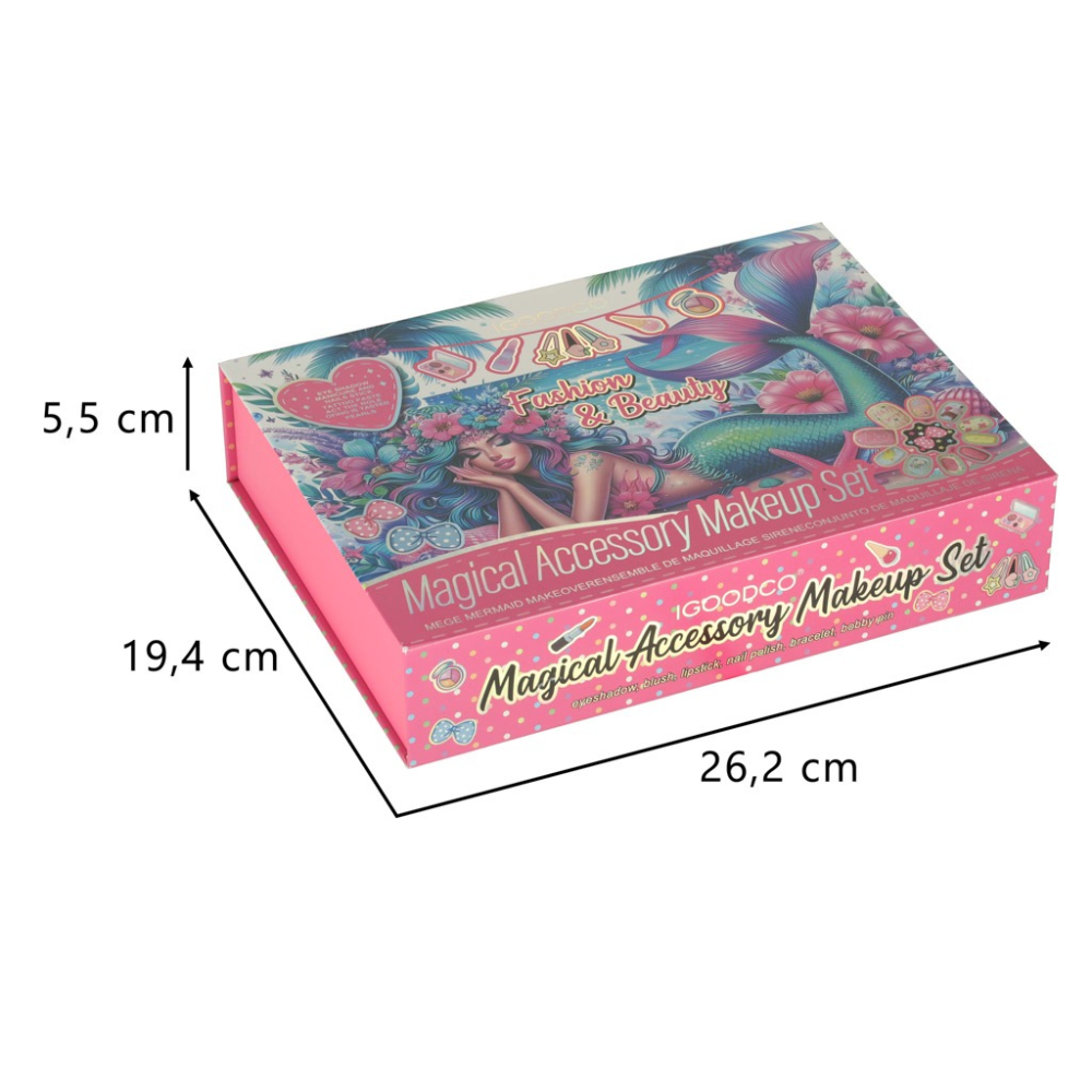 Trusa de machiaj, manichiura, bijuterii, pentru copii, model sirena, 26.2 x 19.4 x 5.5 cm, roz [2]