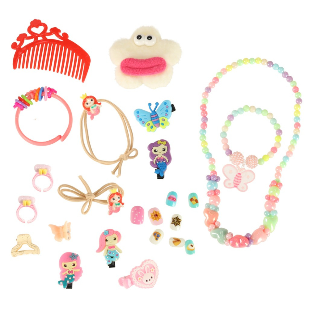 Trusa de machiaj, manichiura, bijuterii, pentru copii, model sirena, 26.2 x 19.4 x 5.5 cm, roz [10]