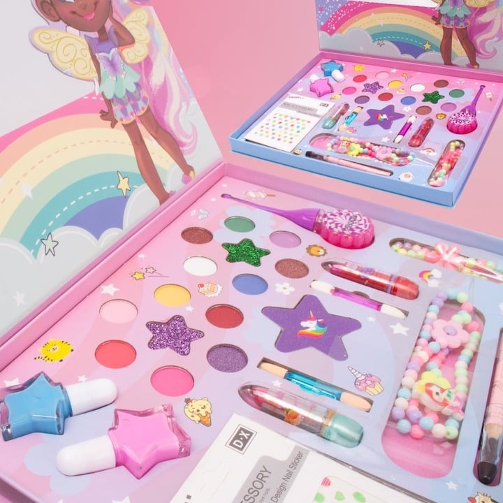 Trusa de machiaj pentru copii, 29 piese, fard, luciu de buze, oja, sticker unghii, multicolor [3]