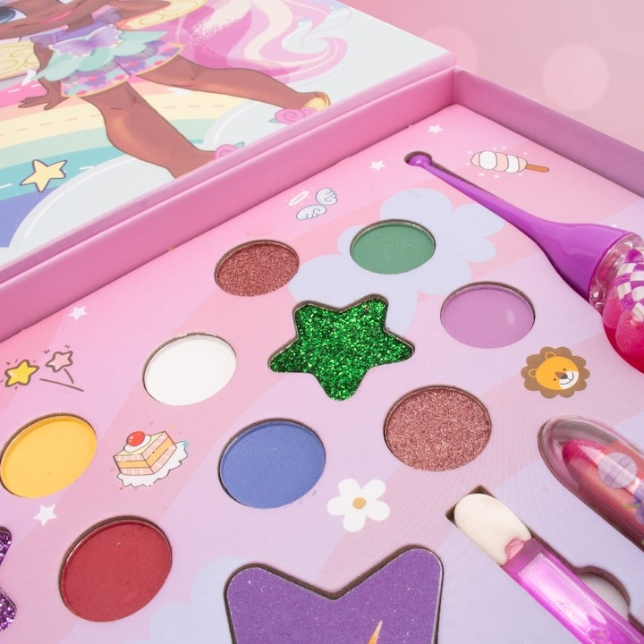 Trusa de machiaj pentru copii, 29 piese, fard, luciu de buze, oja, sticker unghii, multicolor [2]