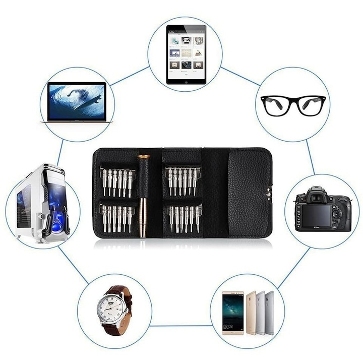 Trusa de surubelnite, 25 piese, toc cu inchidere magnetica, maner metalic antialunecare, negru [2]