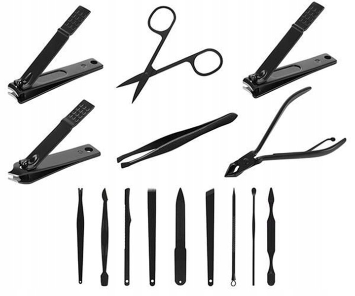 Trusa de unghii, 15 piese – manichiura si pedichiura profesionala, cu instrumente din otel inoxidabil, penseta, instrument pentru puncte negre si curatare auriculara, clutch din piele ecologica negru [9]