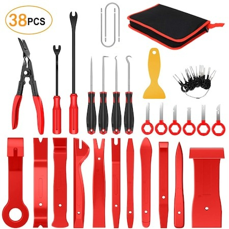 Trusa demontare interior auto,38 piese,tapiterie,radio,usi,bord,dezasamblare conectori - Rosu [2]