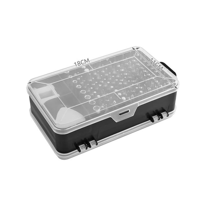 Trusa dubla de surubelnite, 110 piese, cutie de depozitare, otel crom-vanadiu, 18x11x5 cm, negru [8]