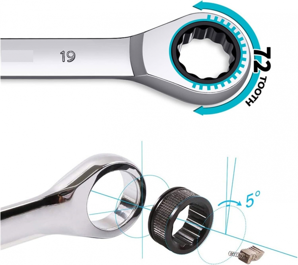 Set de chei inelare profesionale combinate cu clichet 8-24 mm, 14 piese, crom vanadiu, husa transport inclusa [5]