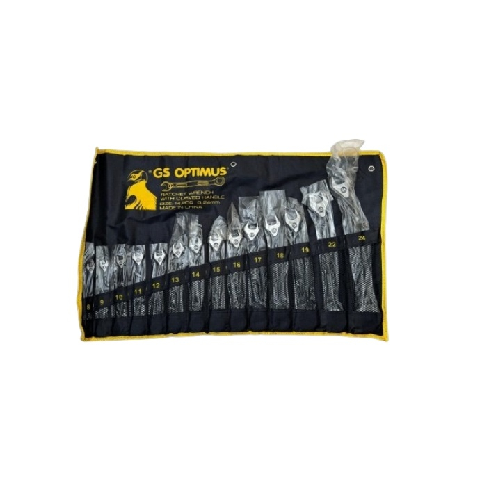 Set de chei inelare profesionale combinate cu clichet 8-24 mm, 14 piese, crom vanadiu, husa transport inclusa [4]