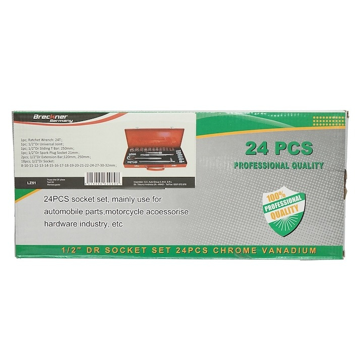 Trusa Profesionala Chrome Vanadium chei tubulare hexagonale 1/2 impact, 24 piese, 8 -32 mm - Rosu [3]