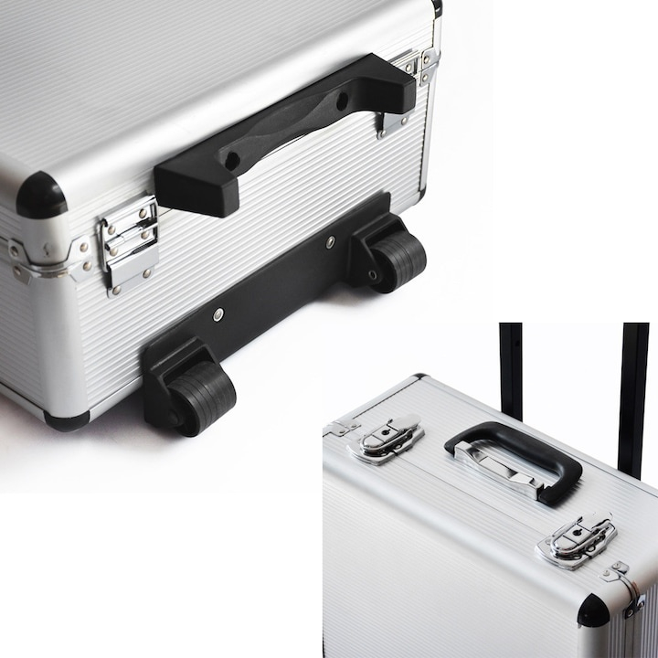 Trusa profesionala de scule, 187 piese, organizare eficienta in troller din aluminiu cu roti si maner telescopic, negru-rosu [4]